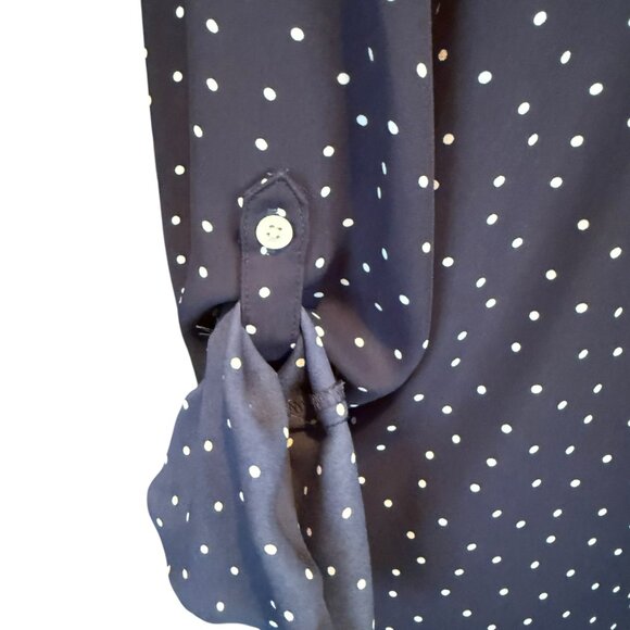 LOFT blue and white polka dot long sleeve button down blouse women's size XS - Picture 10 of 12